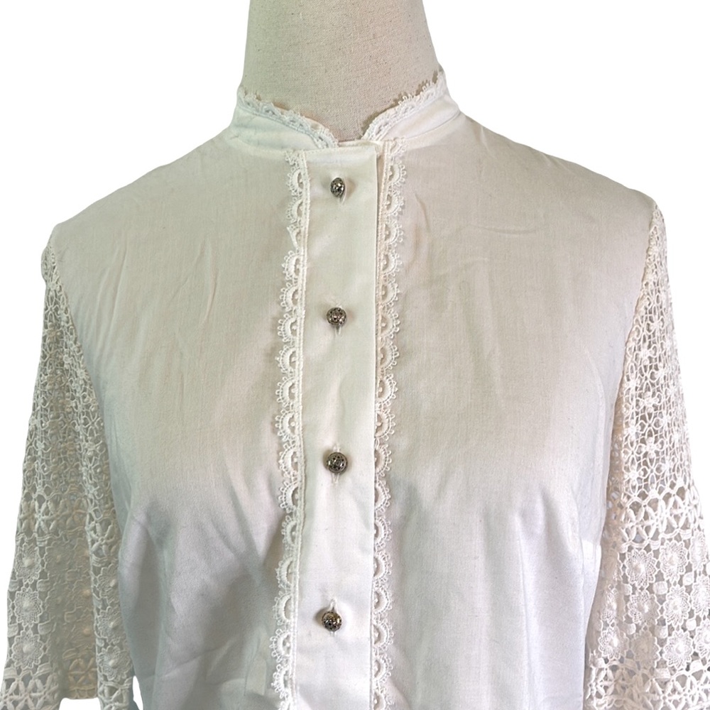 Vintage Cream Button Shirt with Lace and Bell Sleeves
